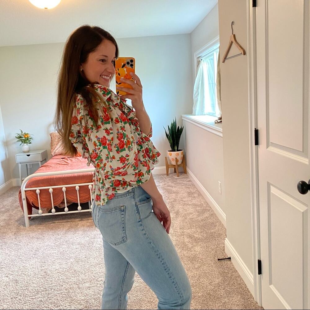 Rhode Resort White Pink Red Floral Dazzle Elodie Crop Blouse Top Medium M - Picture 15 of 15